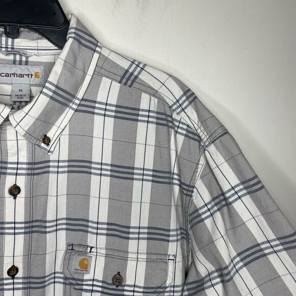 CARHARTT Plaid Shirt Men XL Original Fit Midweight Button Down Gray 104175 - Picture 2 of 13
